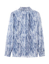 Printed Ruffled Stand Collar Long-Sleeve Blouse