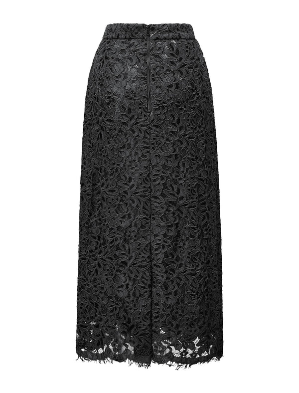 Lace Back Slit Midi Skirt