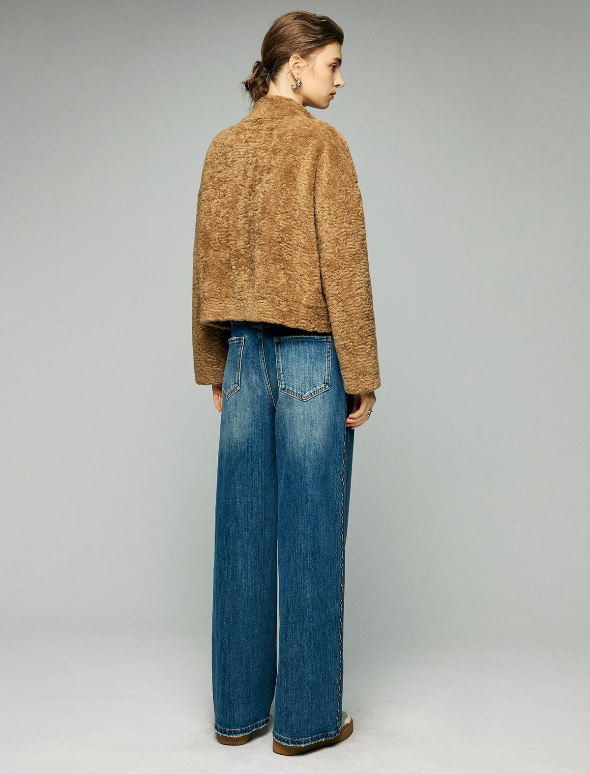 Stand-Collar Contrast-Panel Zip-Front Cropped Jacket
