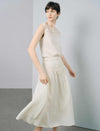 Ivory High Waist Lace Flowy Chiffon Midi Skirt