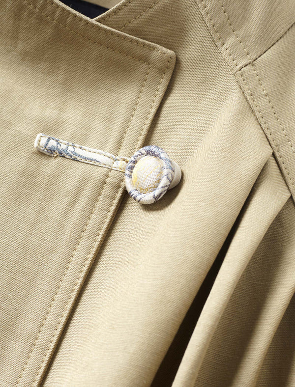 Floral Cuff Stand-Up Collar Belted Trench Coat