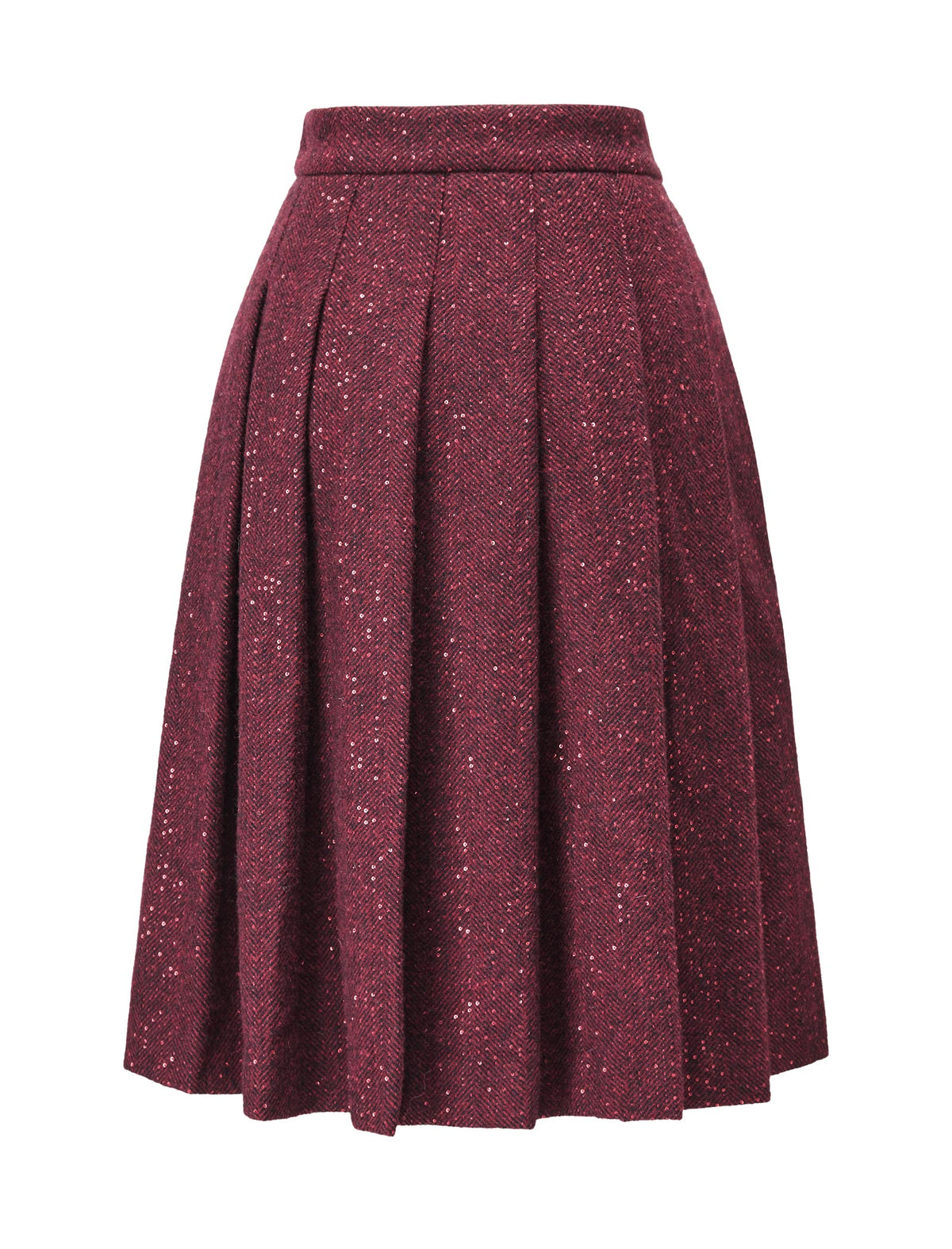 Sparkle Tweed Box-Pleated Knee-Length Skirt
