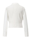 White Polo Collar Cropped Shirt Blouse