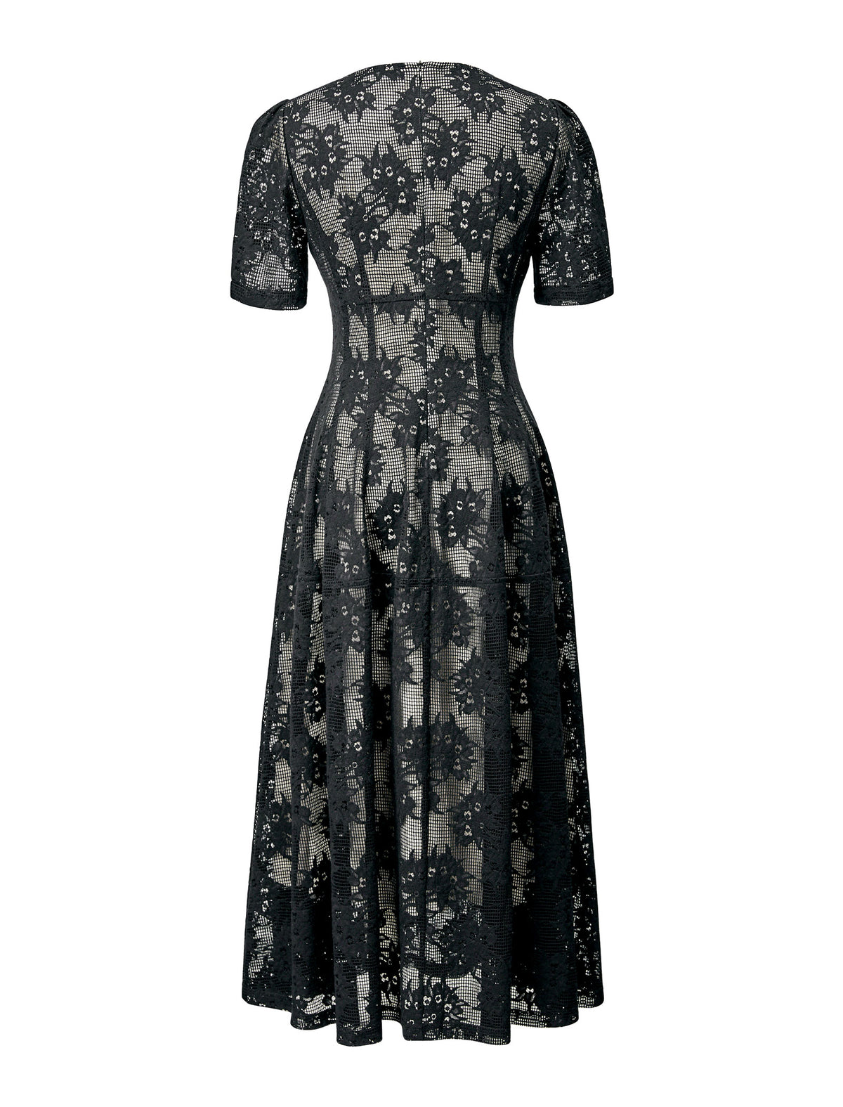 Noir Flocked Lace Midi Dress