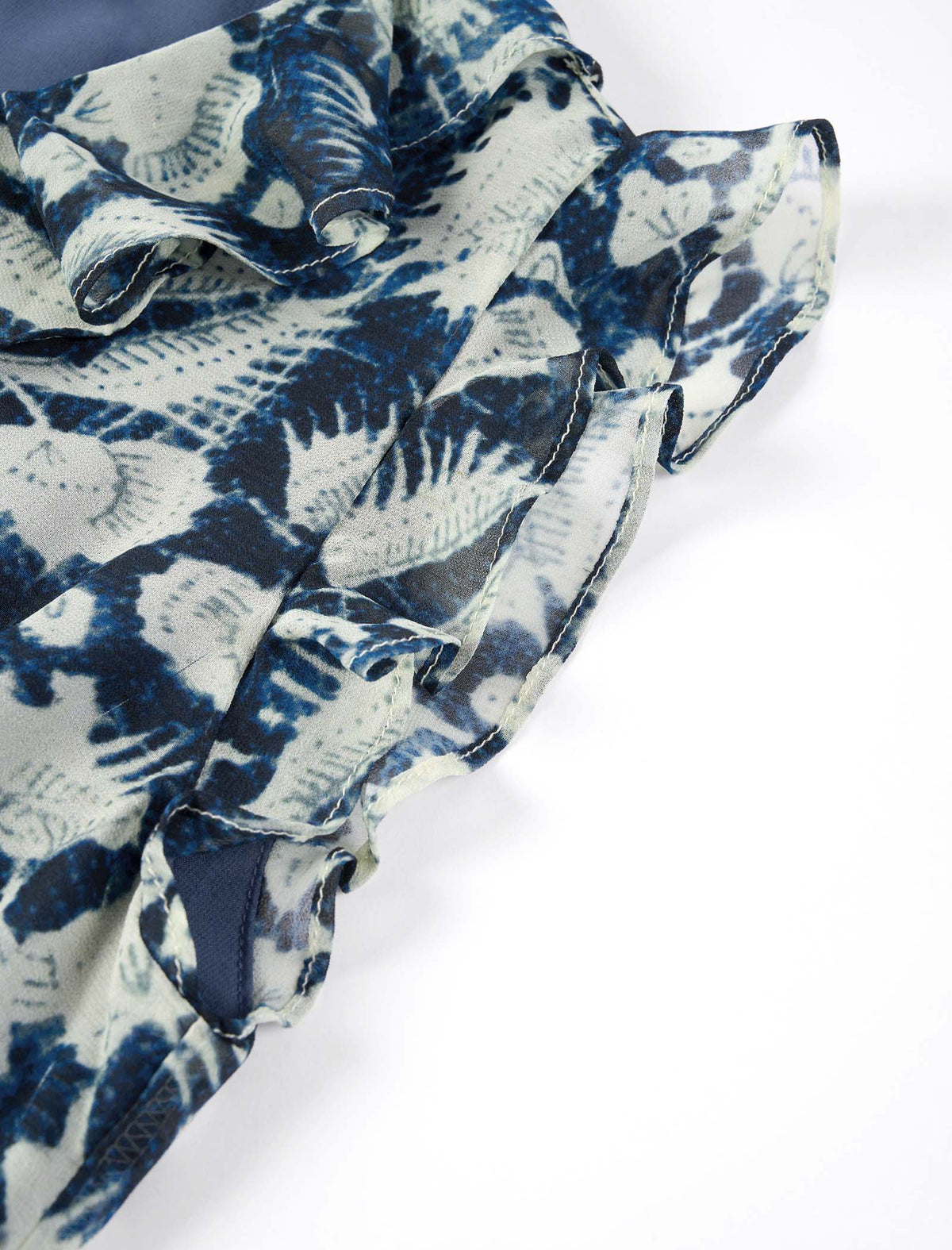 Tie-Dye Floral Ruffle V-Neck Midi Dress