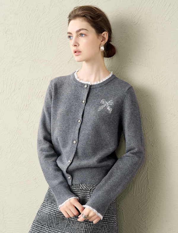 Lace-Trimmed Wool Cardigan