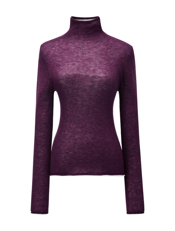 100% Wool Slim Fit High-Neck Knit Top
