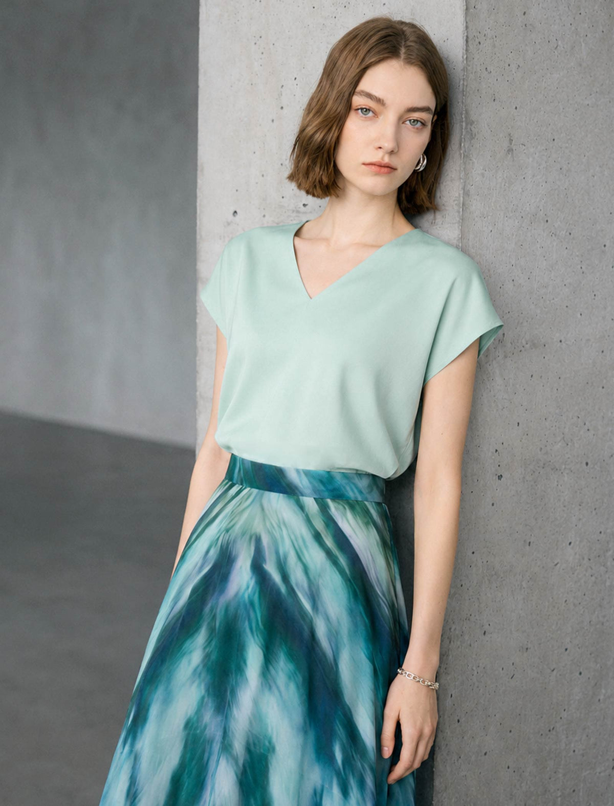 Mint Green V-Neck Cap Sleeve Blouse