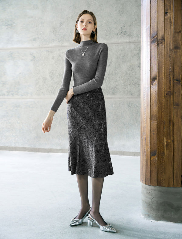 Floral Lace Flared Hem Midi Skirt