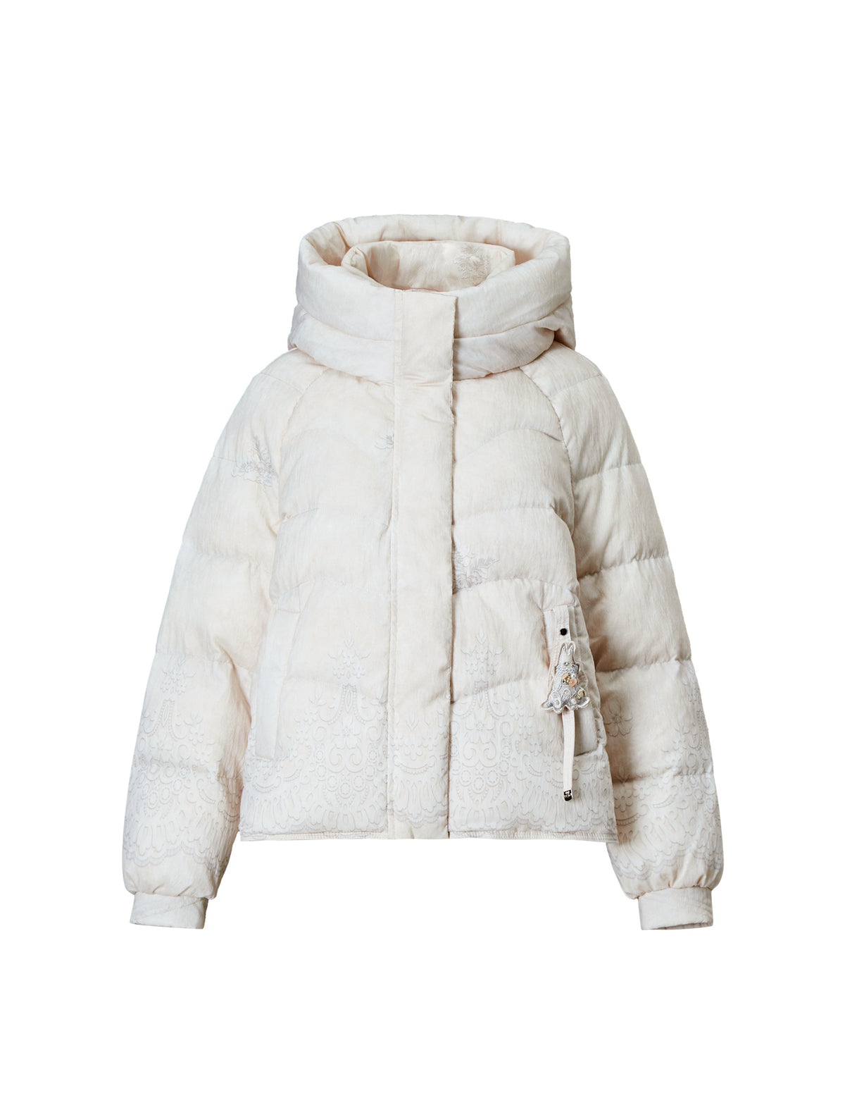 Floral Pattern Hooded Zip-Front Cropped Puffer Jacket