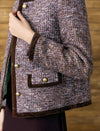 Tweed Wool-Blend Velvet Trim Down Jacket