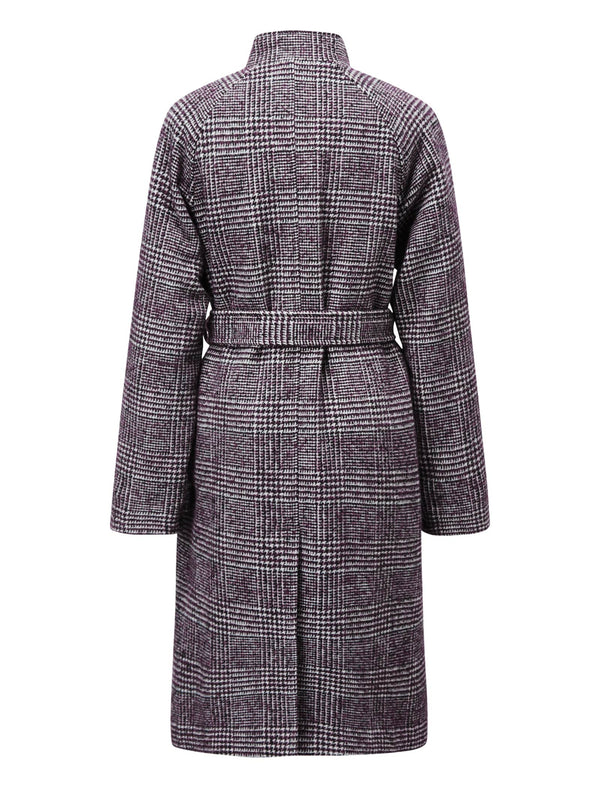 Classic Plaid Wool-Blend Stand Collar Coat