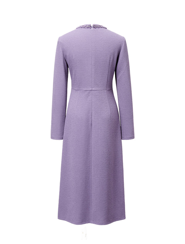 Lavender Beaded Neckline Twist Detail Midi Dress