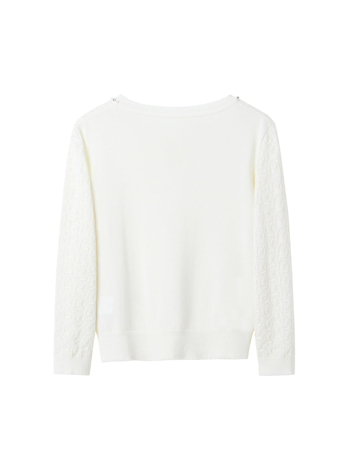Tencel Eyelet Knit Tie-Neck Sweater