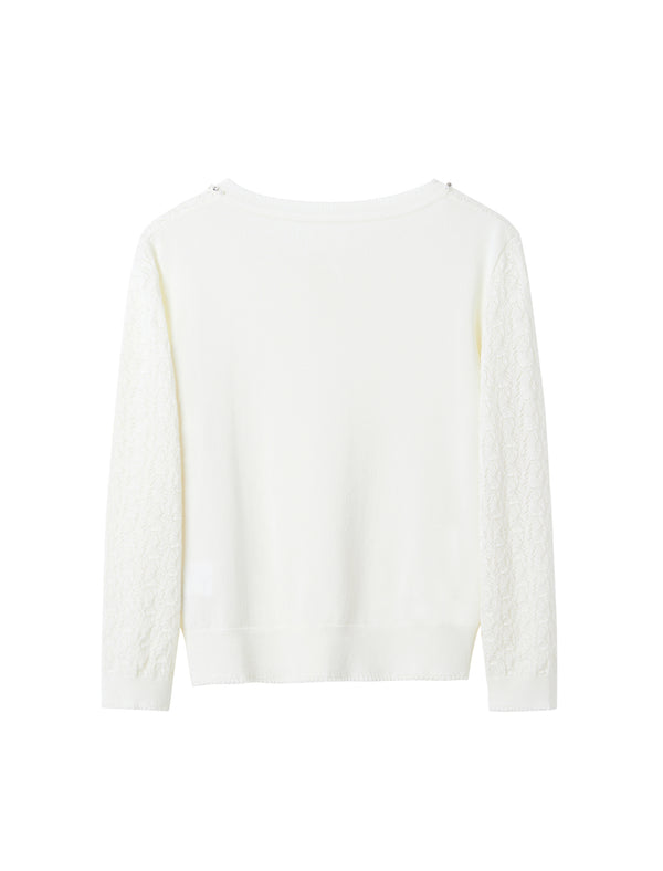 Tencel Eyelet Knit Tie-Neck Sweater