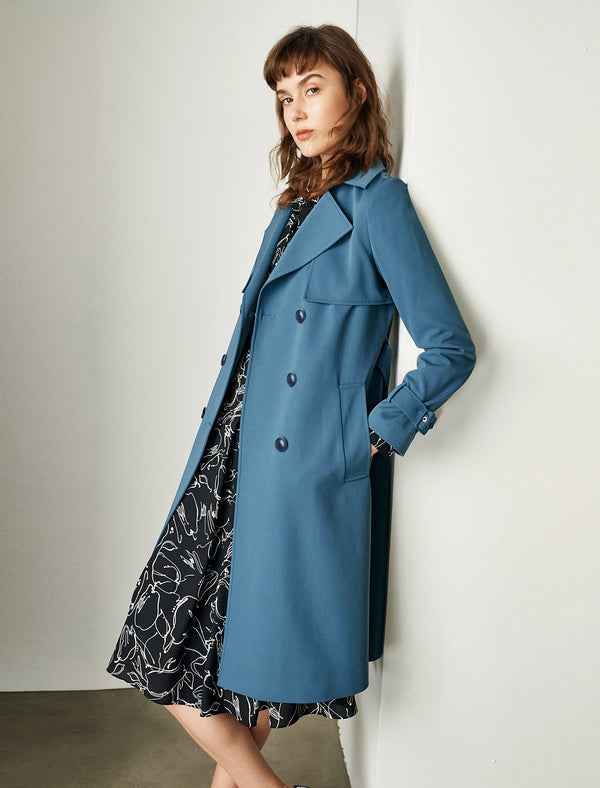 Blue Double-Breasted Trench Coat