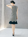 Beaded Crewneck Textured Sleeveless Flounce Hem Dress