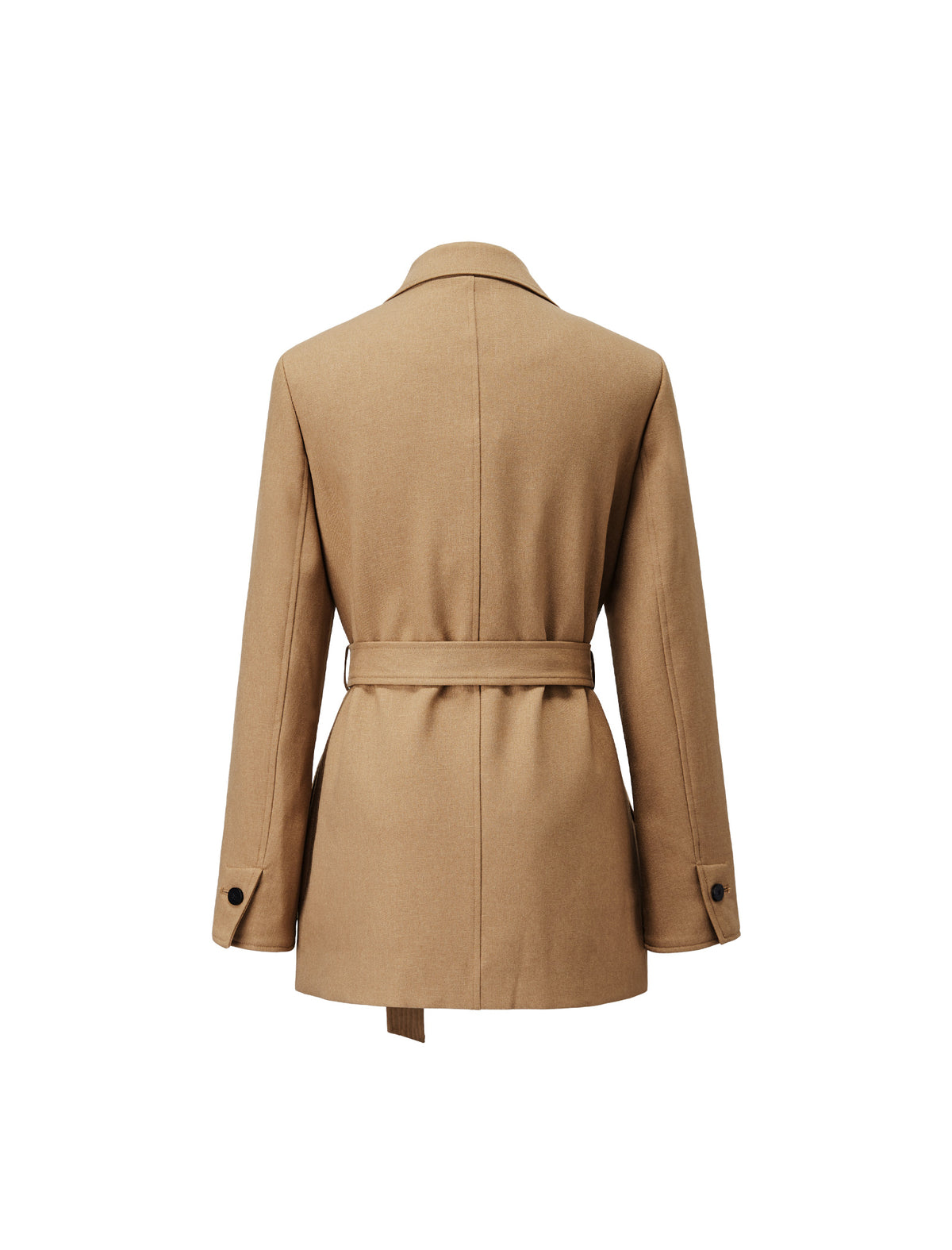 Camel Belted Notched-Lapel Blazer