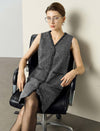 Tweed Sleeveless V-Neck Dress with Trim