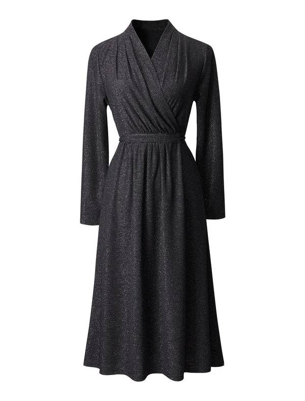 Glitter V-Neck Wrap Midi Dress
