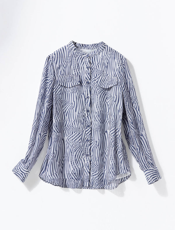 Striped Slim Fit Printed Long-Sleeve Blouse