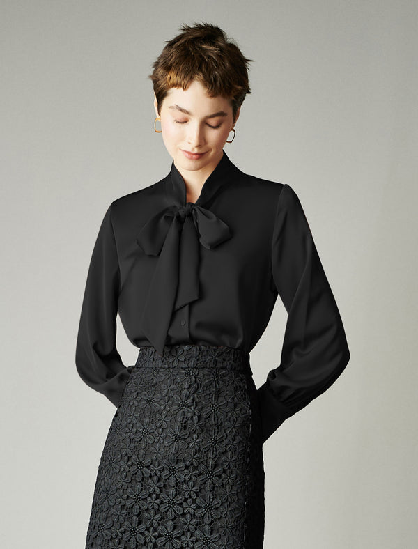 Mulberry Silk Bow Tie Neck Shirt