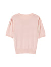 Pink Flora-Embroidered Short-Sleeve Knit Blouse