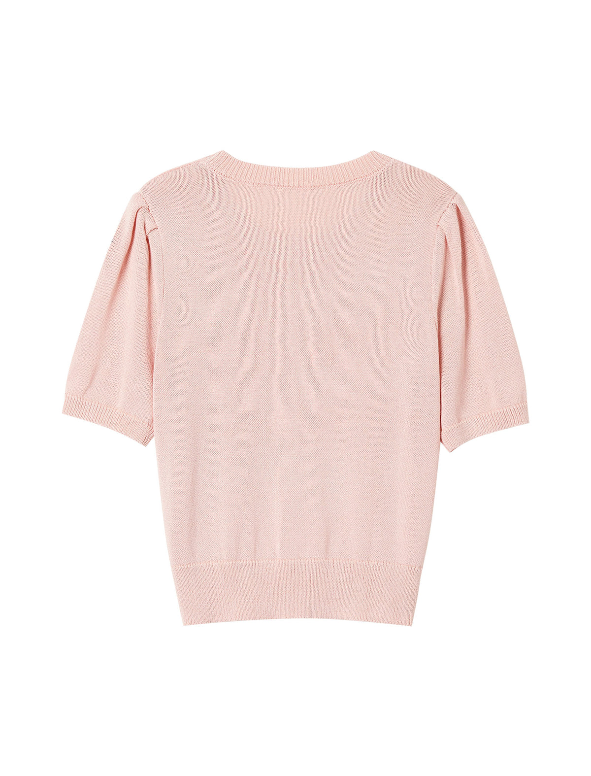 Pink Flora-Embroidered Short-Sleeve Knit Blouse