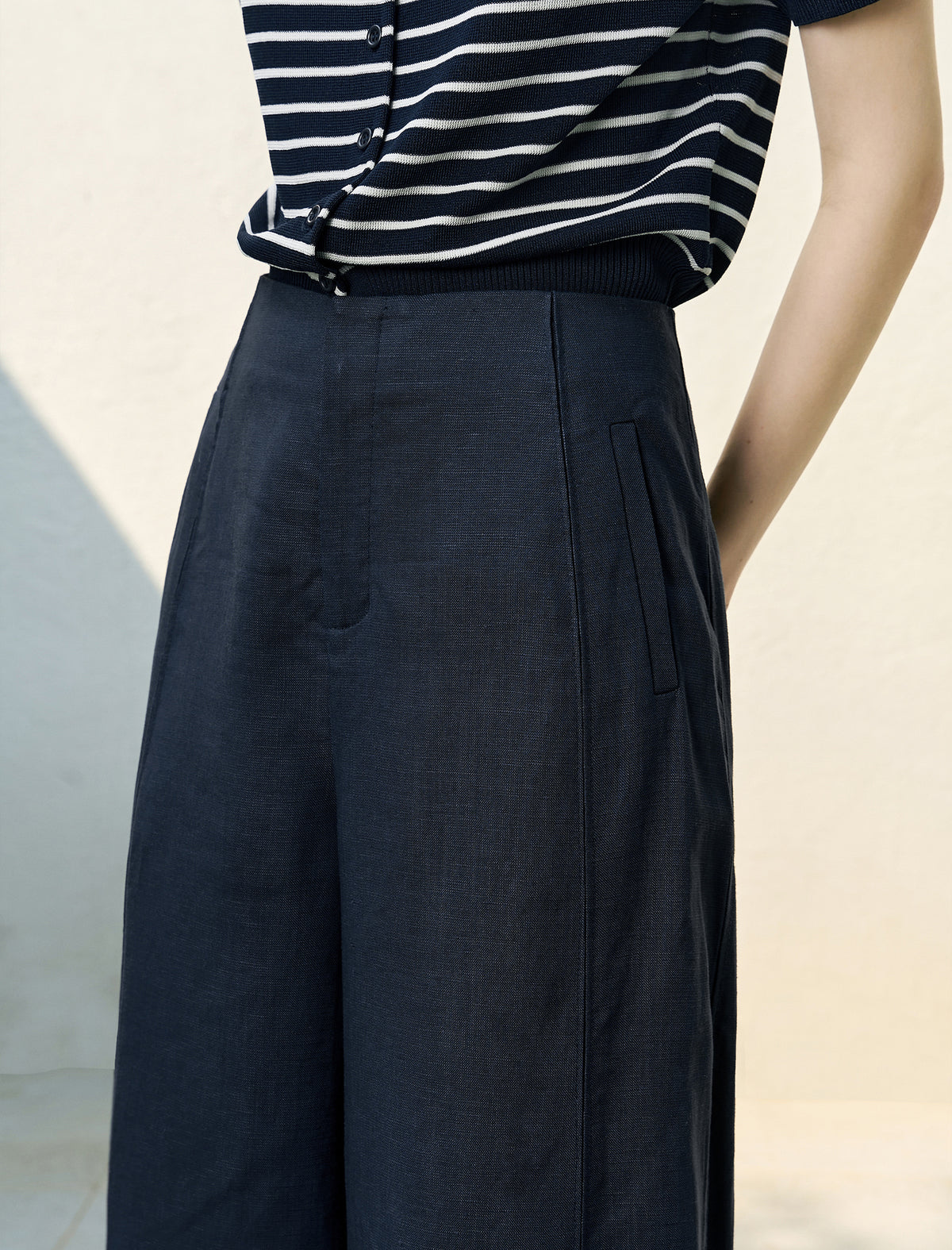 High Waisted Linen Blend Wide Leg Pants