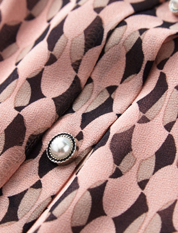 Geometric Print Ruffled Neckline Midi Dress