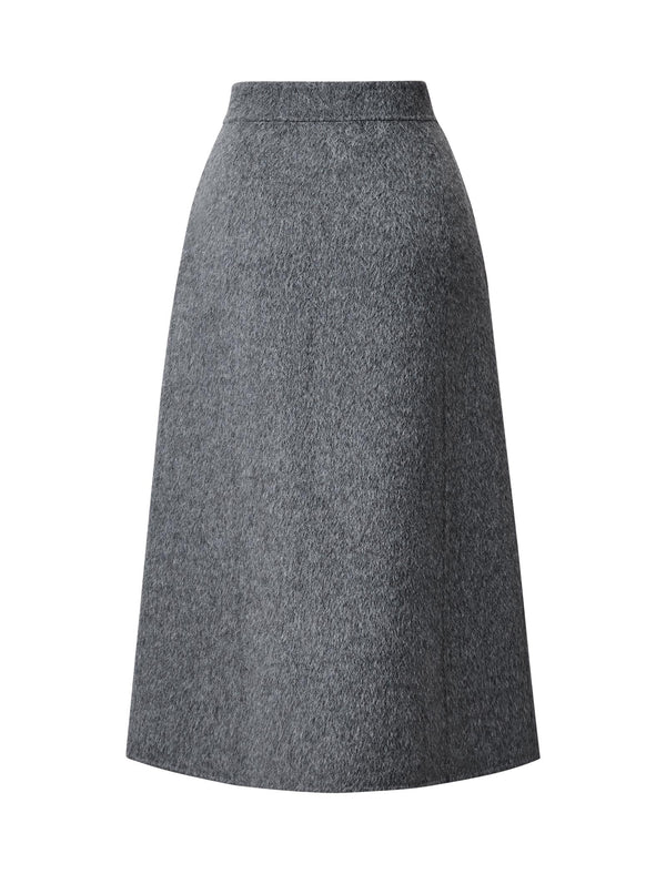 Wool Gray Double-Faced High-Waist A-Line Midi Skirt