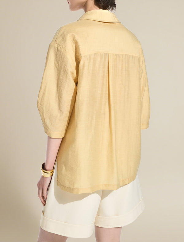 Fake Two-Piece Half-Placket Collared Blouse