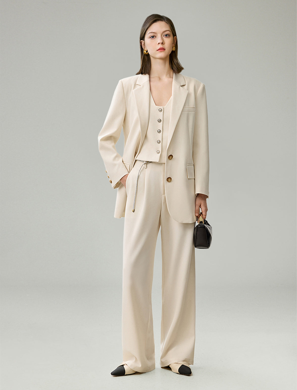 Linen Blend Wide-Leg Tailored Pants