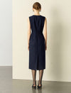 Wool Blend Pinstripe Sleeveless Sheath Midi Dress