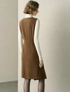 Wool-Blend Asymmetric Hem Leather Buckle Sleeveless Midi Dress