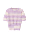 Gradient Hollow-Knit Short-Sleeve Knit Blouse