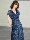 V-Neck Floral Waist-Cinched Dress