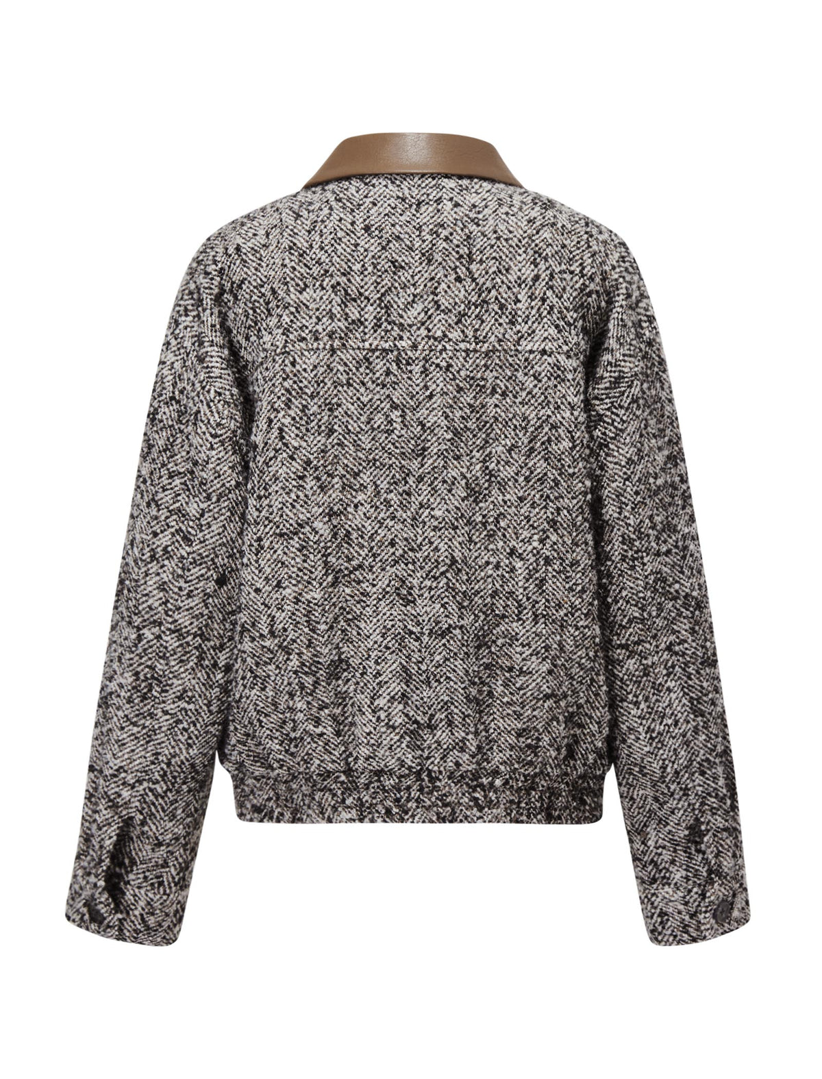 Tweed Wool-Blend Leather Collar Jacket