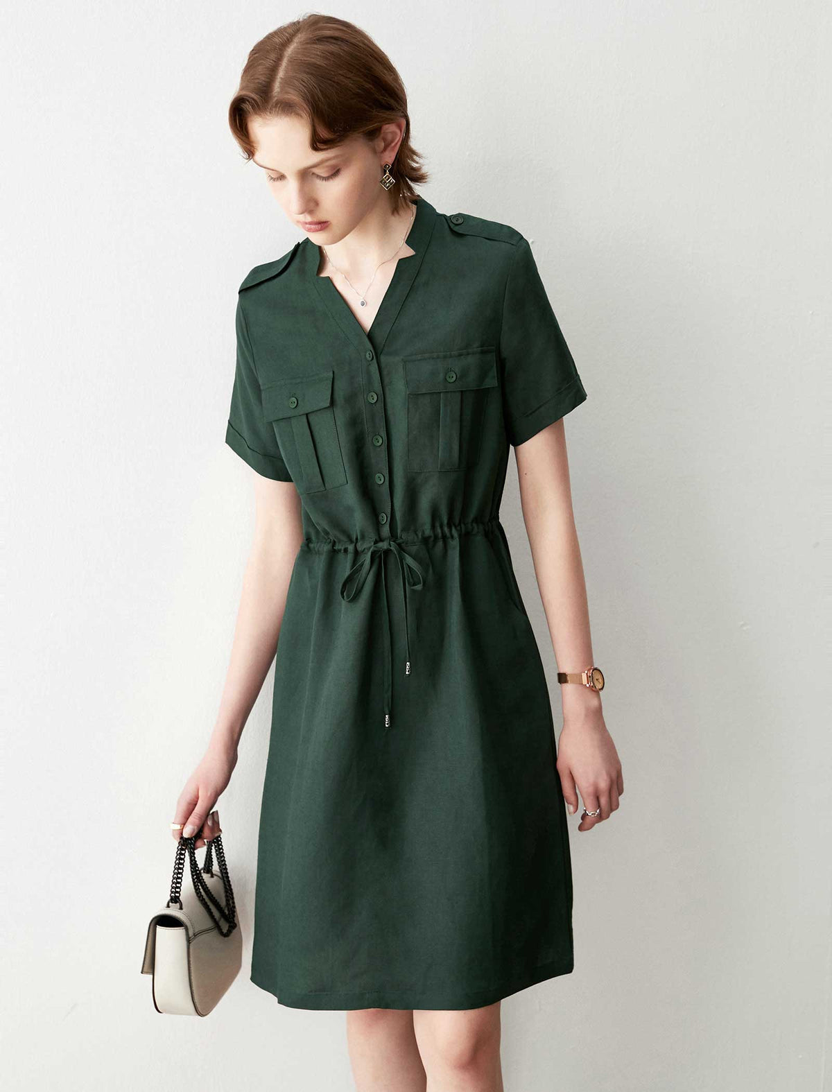 Utility Drawstring Waist Shirt Dress