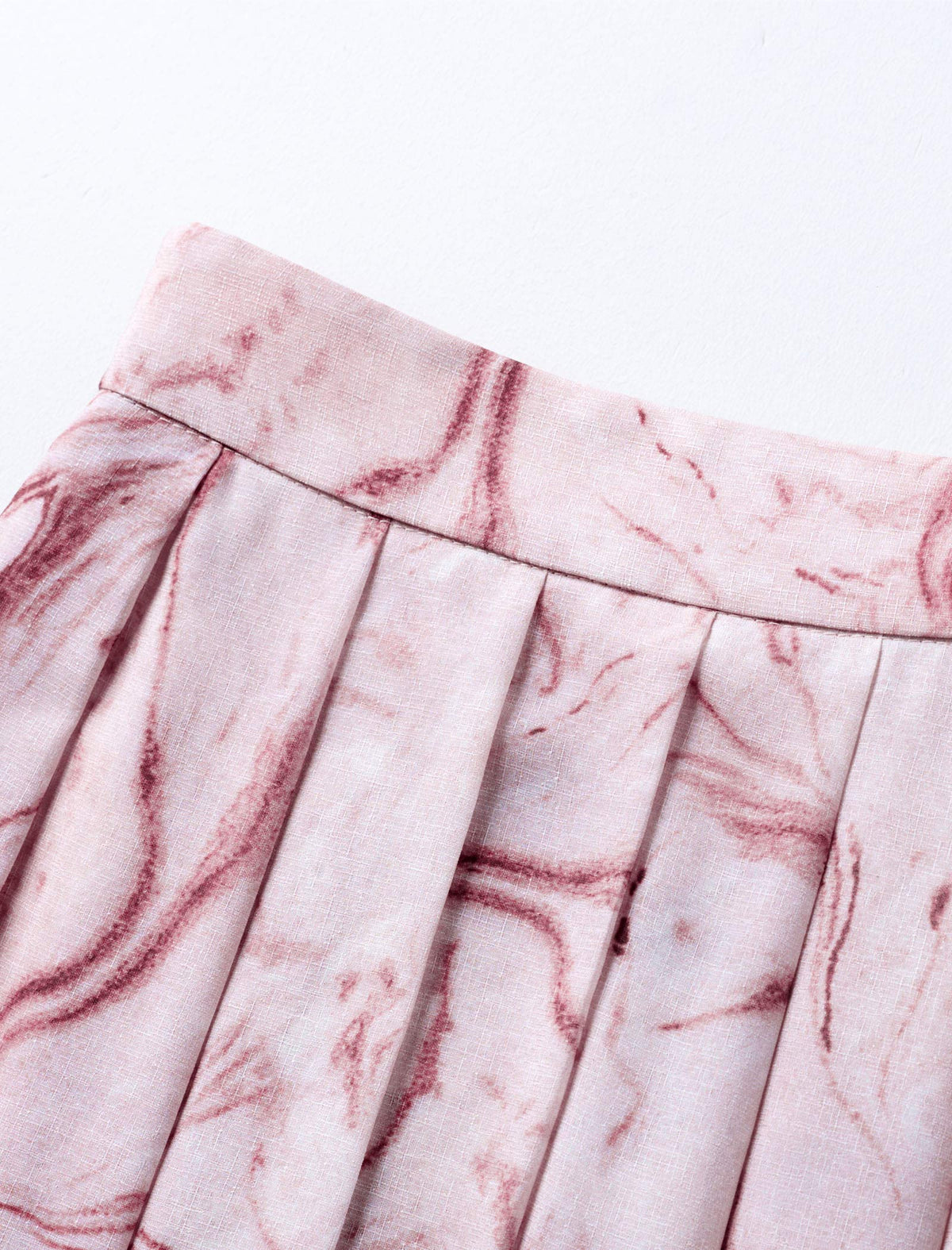 Pink Marble Print Pleated Midi Skirt