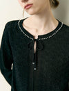 Tencel Eyelet Knit Tie-Neck Sweater
