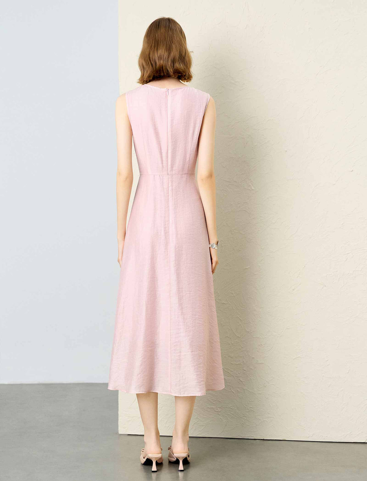 Tencel Linen Sleeveless A-Line Skater Midi Dress