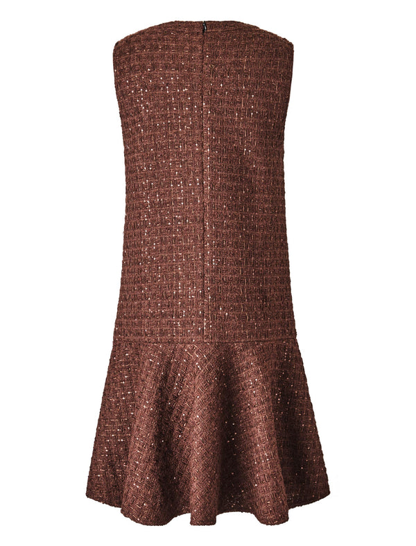 Brown Vintage Round Neck Sleeveless Midi Dress