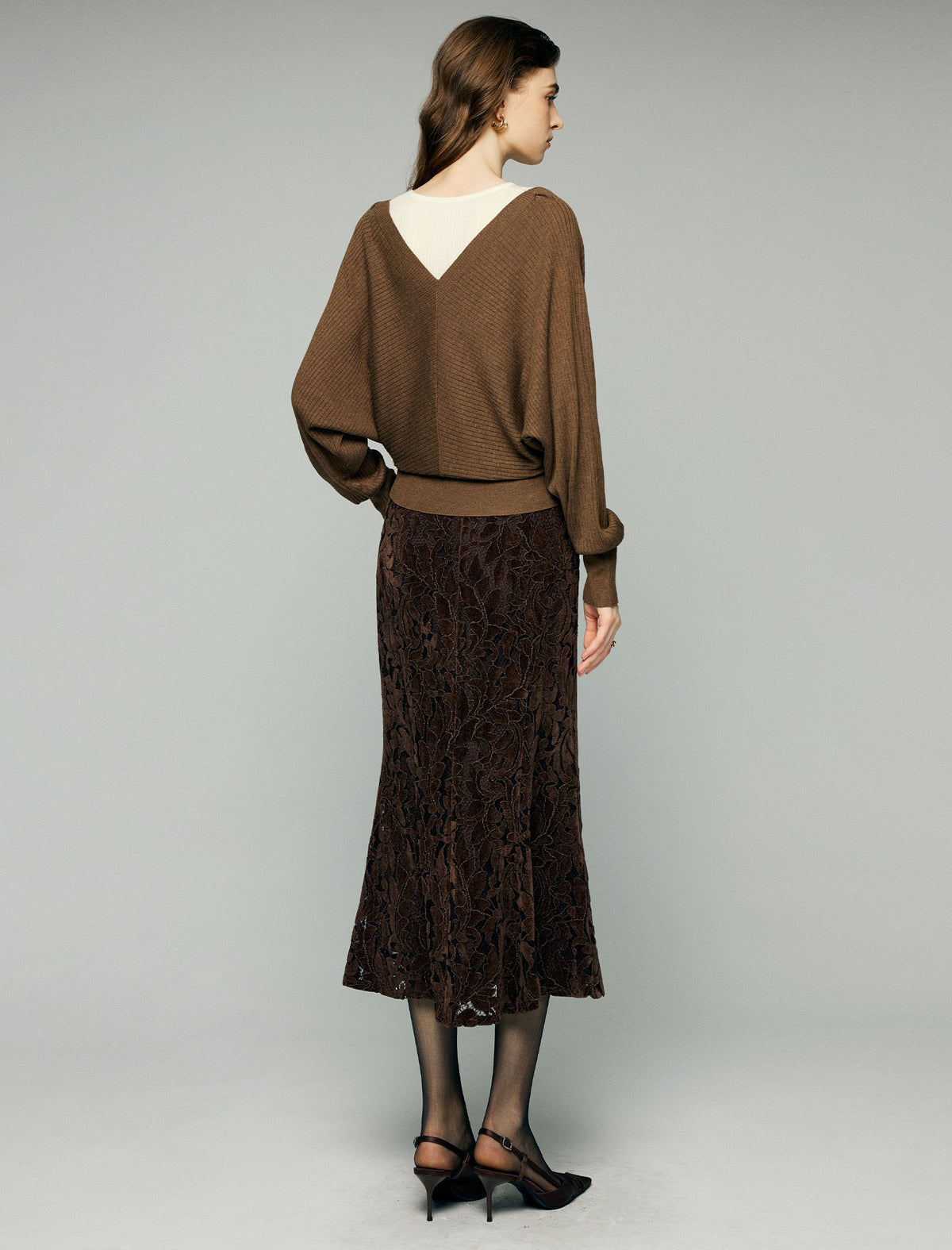Floral Lace High-Waist Mermaid Midi Skirt