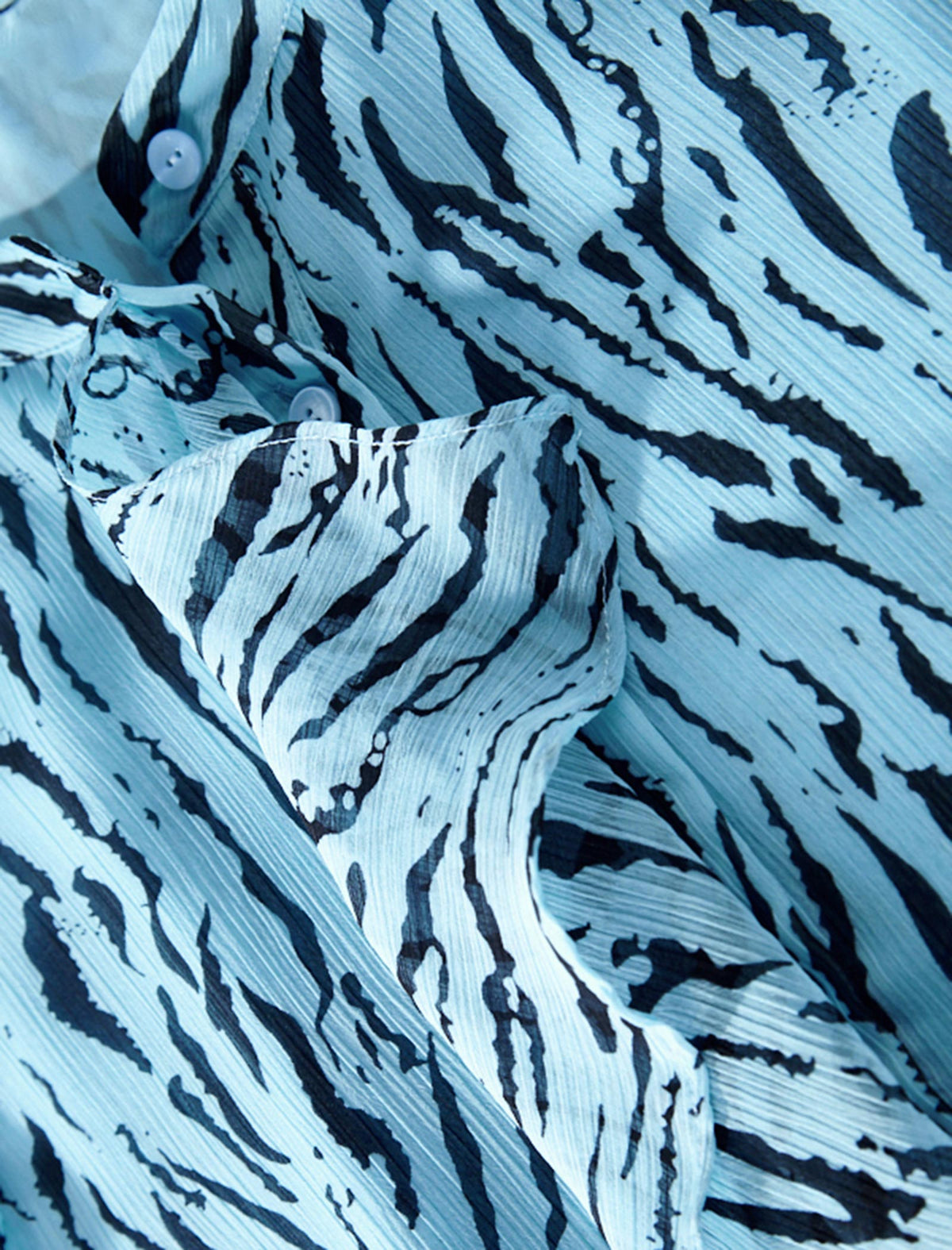 Ruffle Detail Zebra-Print Sheer Blouse