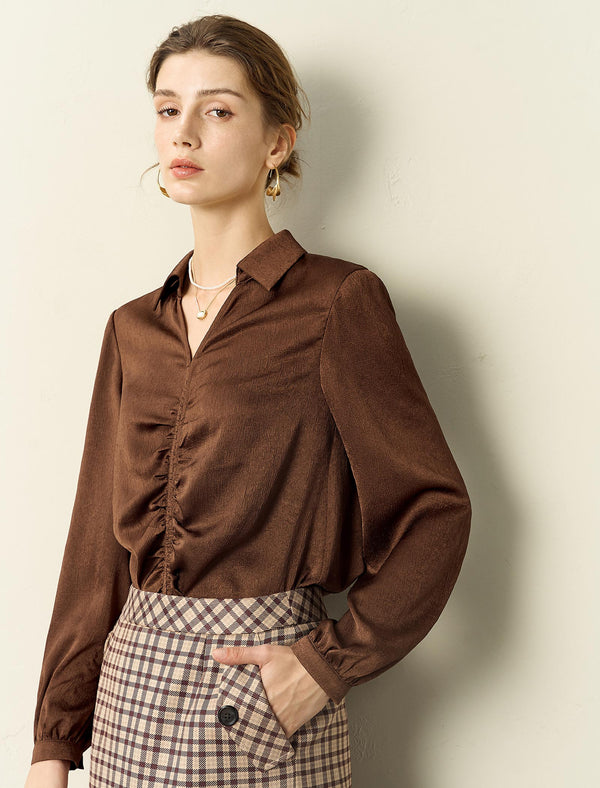 Ruched Front Collared Shirt