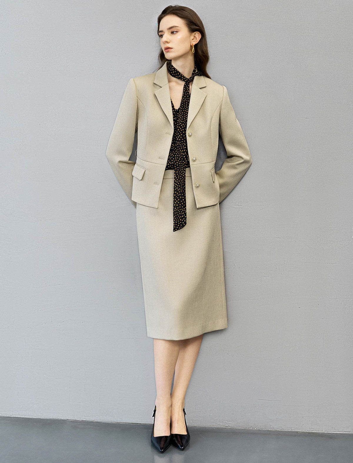 Champagne Textured Belted Blazer