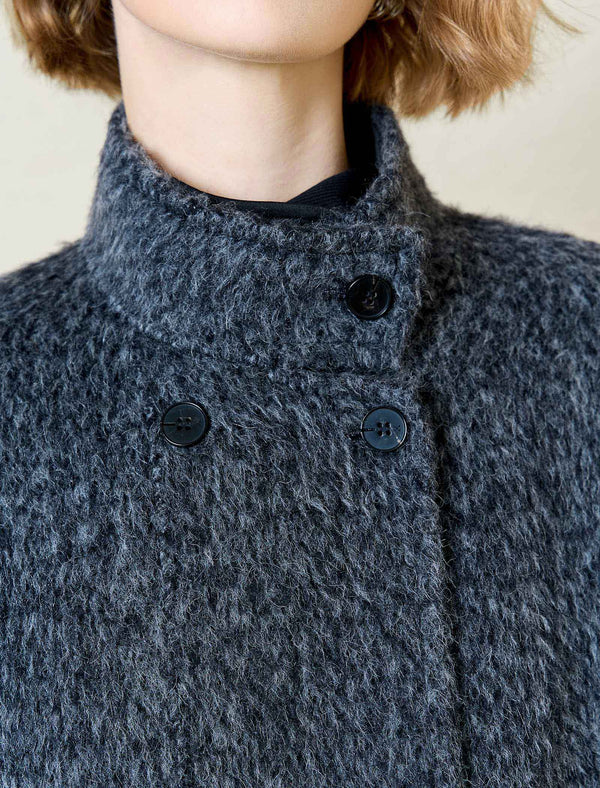 Textured Wool-Alpaca Blend Stand Collar Long Coat