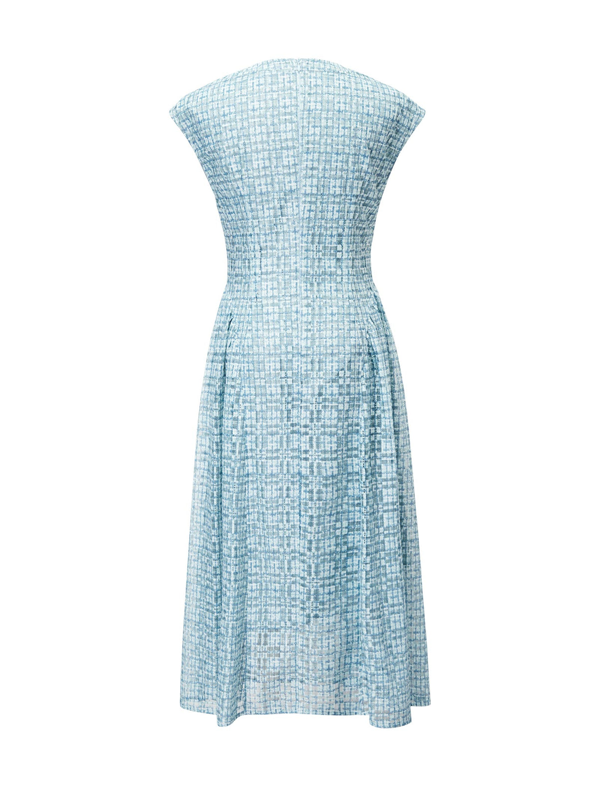 Openwork Print Cap Sleeve Midi Dress