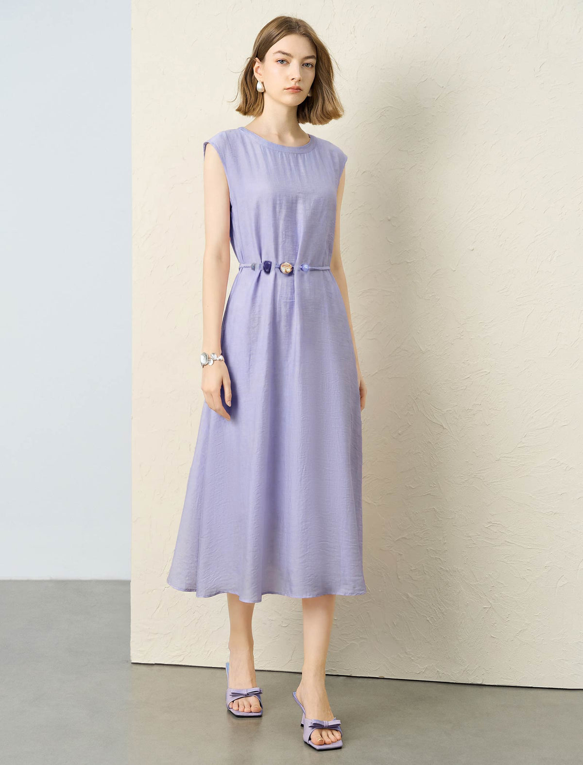 Tencel Linen Blend Belted Midi Dress